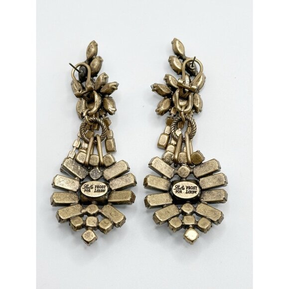 LULU FROST J.CREW Chandelier Antiqued Brass Rhinestone Cabochon Pierced Earrings - Picture 3 of 3